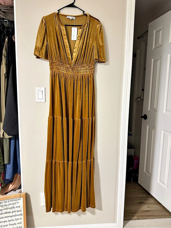 Baltic Born Dresses & Skirts - Baltic Born Artemis Velvet Maxi Dress Pleated Velvet Maxi Dress in Gold Size L